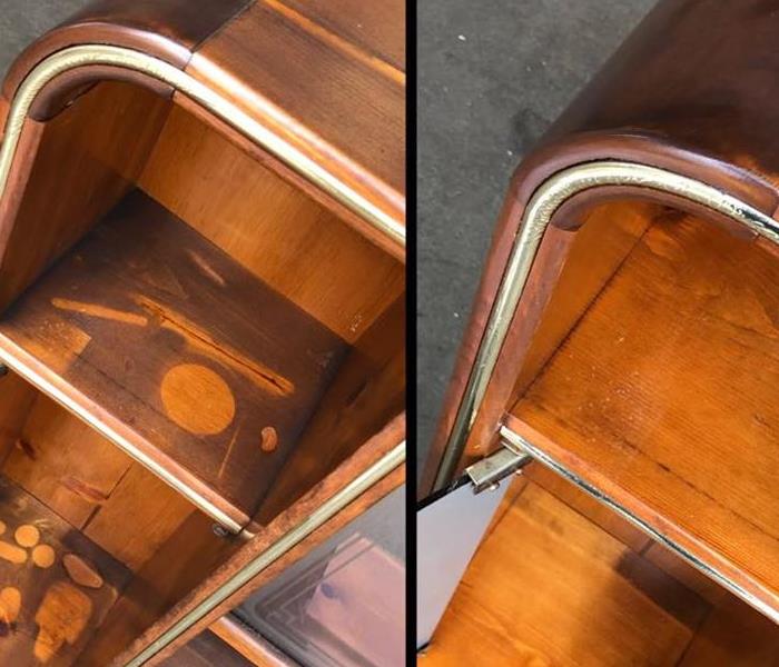 before and after results of a restored hutch from a SERVPRO professional